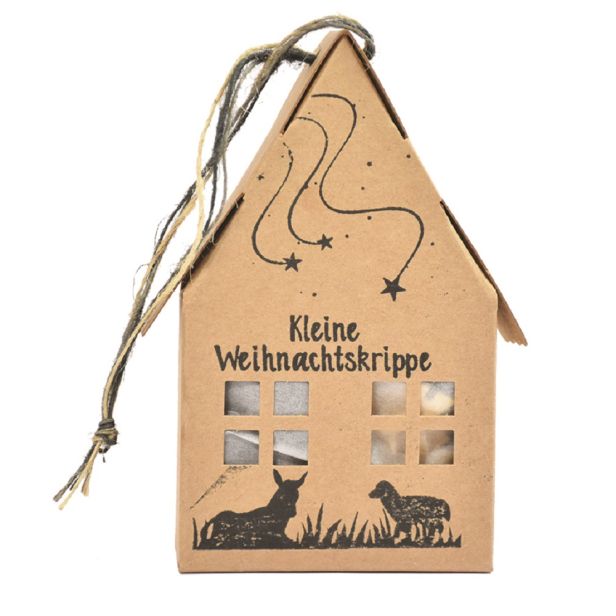 Kleine Weihnachtskrippe mit Stall und Filzfiguren - mit Logo