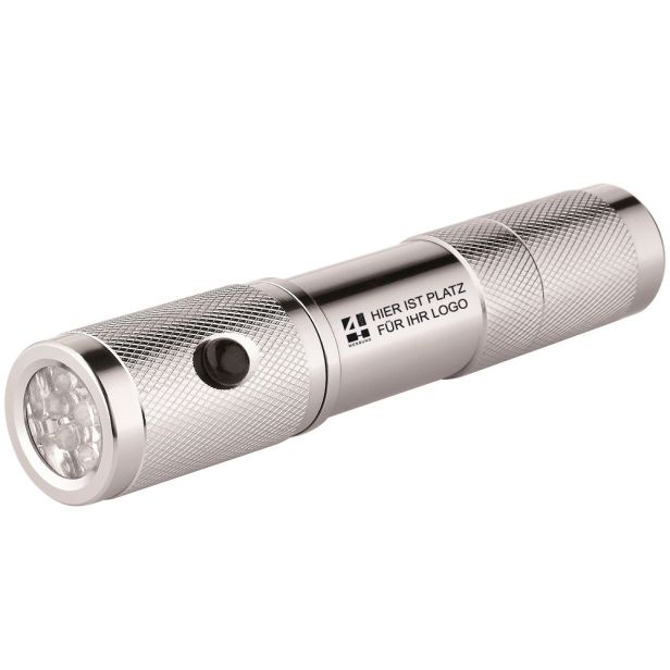 LED Sicherheits-Taschenlampe silber  mit Logogravur oder -druck
