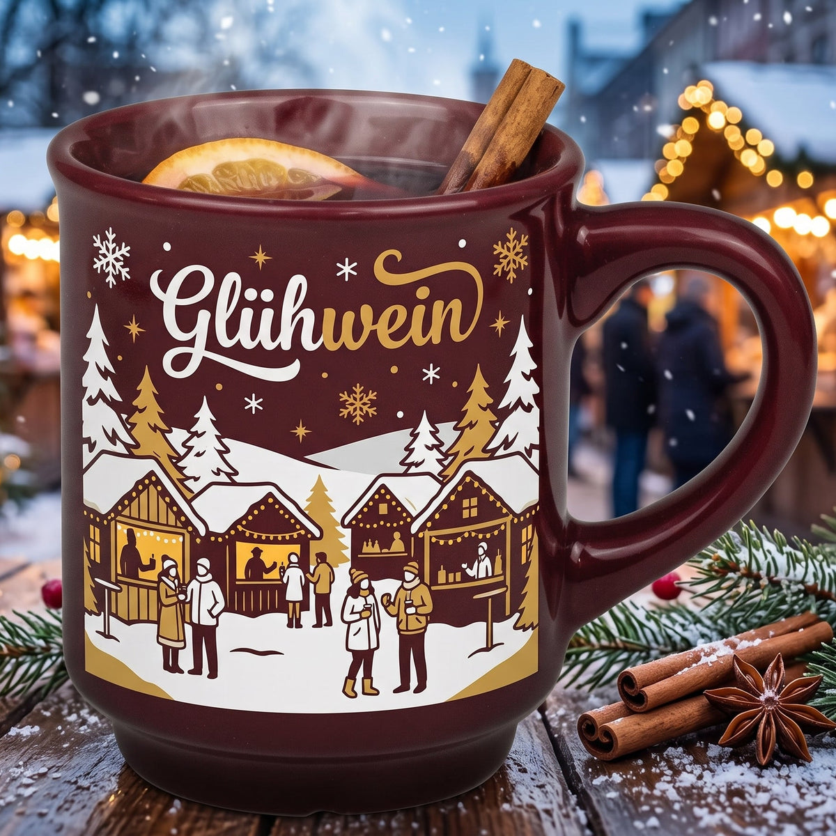 Glühweinbecher - Himbeer mit Druck & optionaler Eichstrich