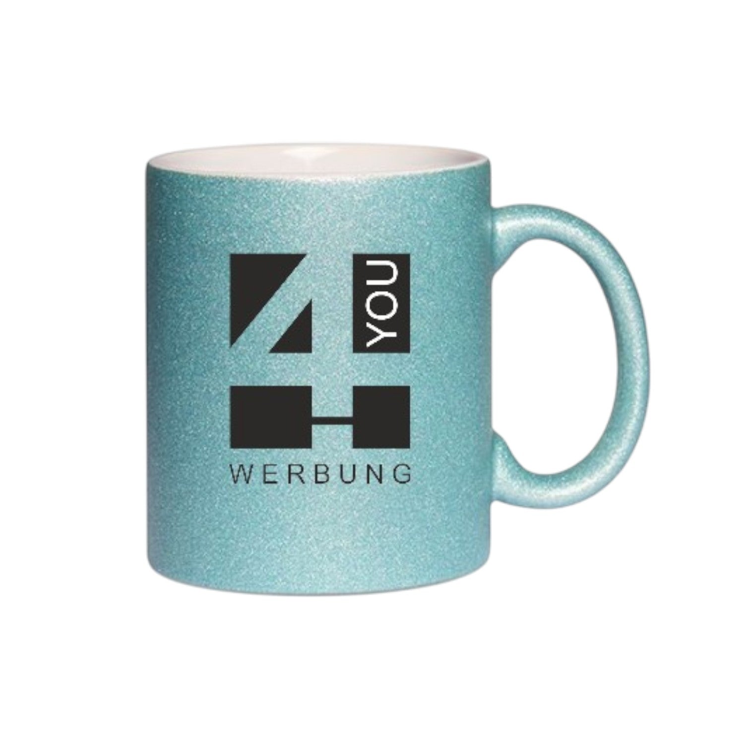 Glitzertasse mit Glitzerpartikeln Hellblau