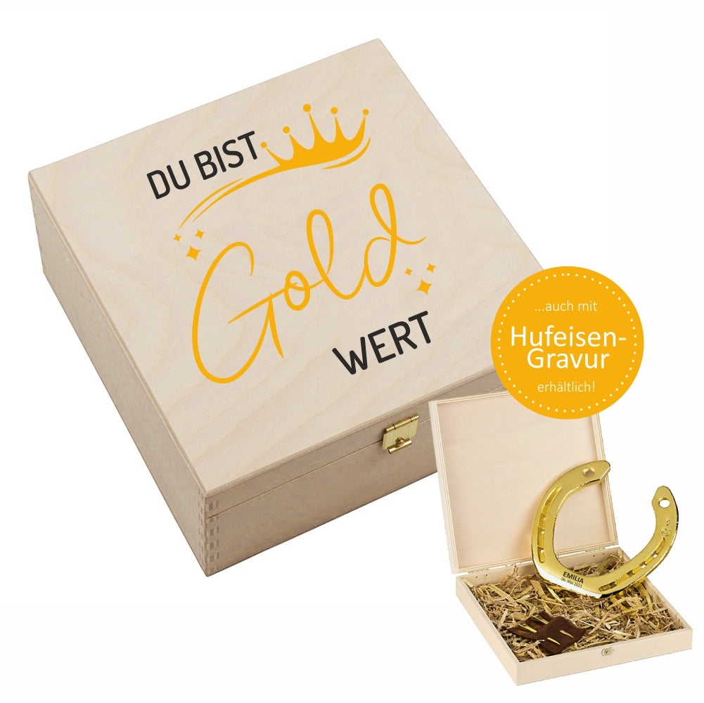 Vergoldetes Glückshufeisen "Du bist Gold wert" - personalisierbar