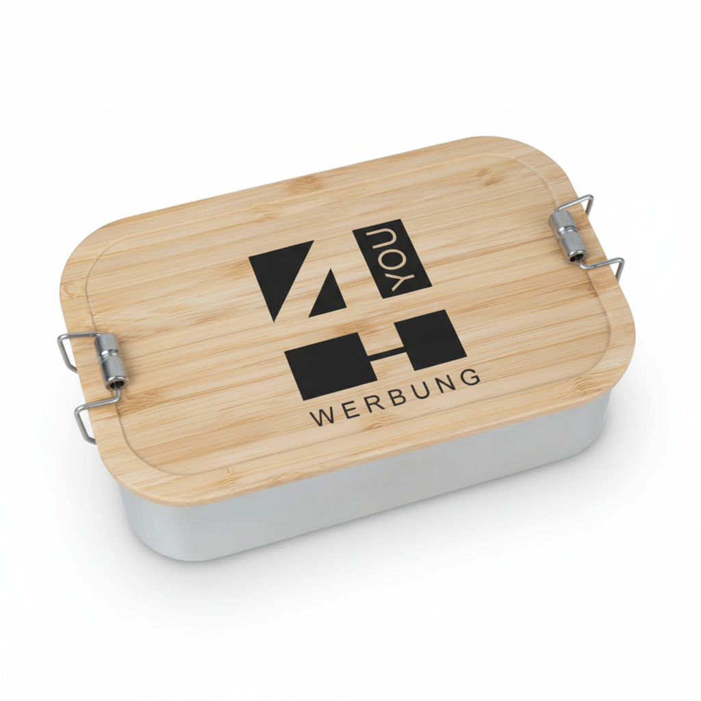 Lunchbox aus Weißblech mit Bambusdeckel & Trennwand