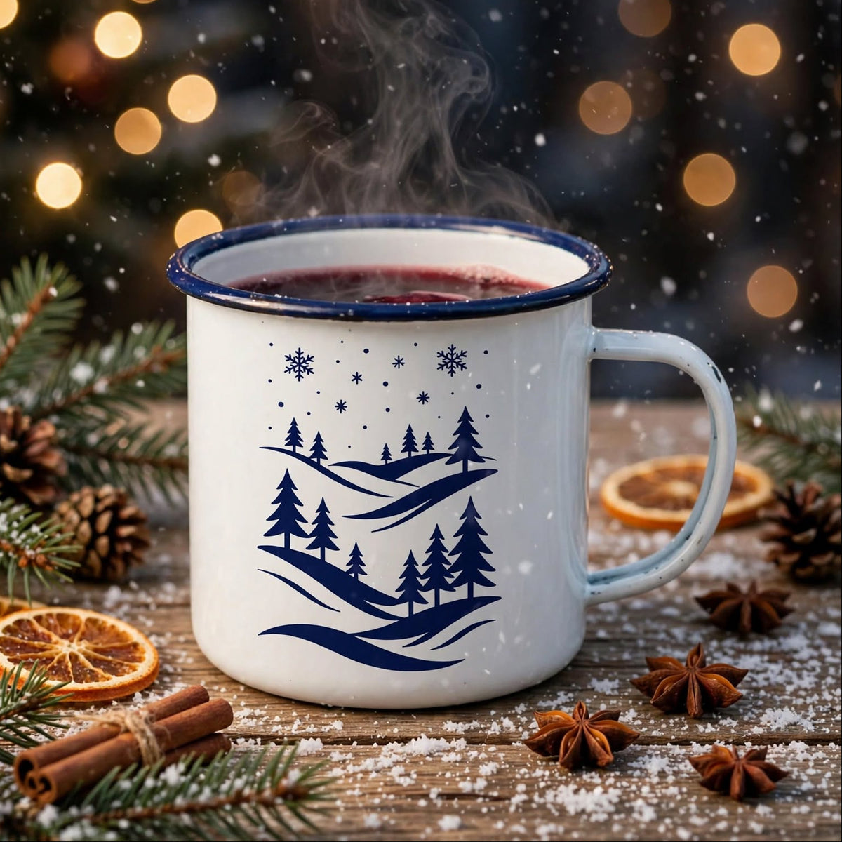 Emaille Tasse mit Logo/Wunschmotiv - farbiger Tassenrand - blau