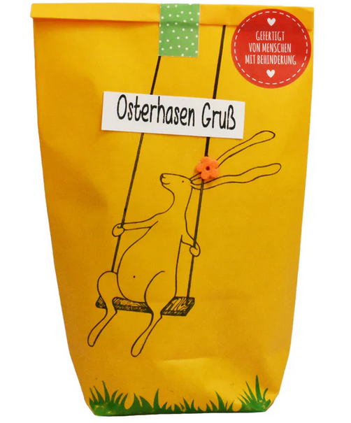 Osterhasengruß Wundertüte in sonnigem Gelb