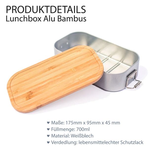Lunchbox aus Weißblech mit Bambusdeckel & Trennwand