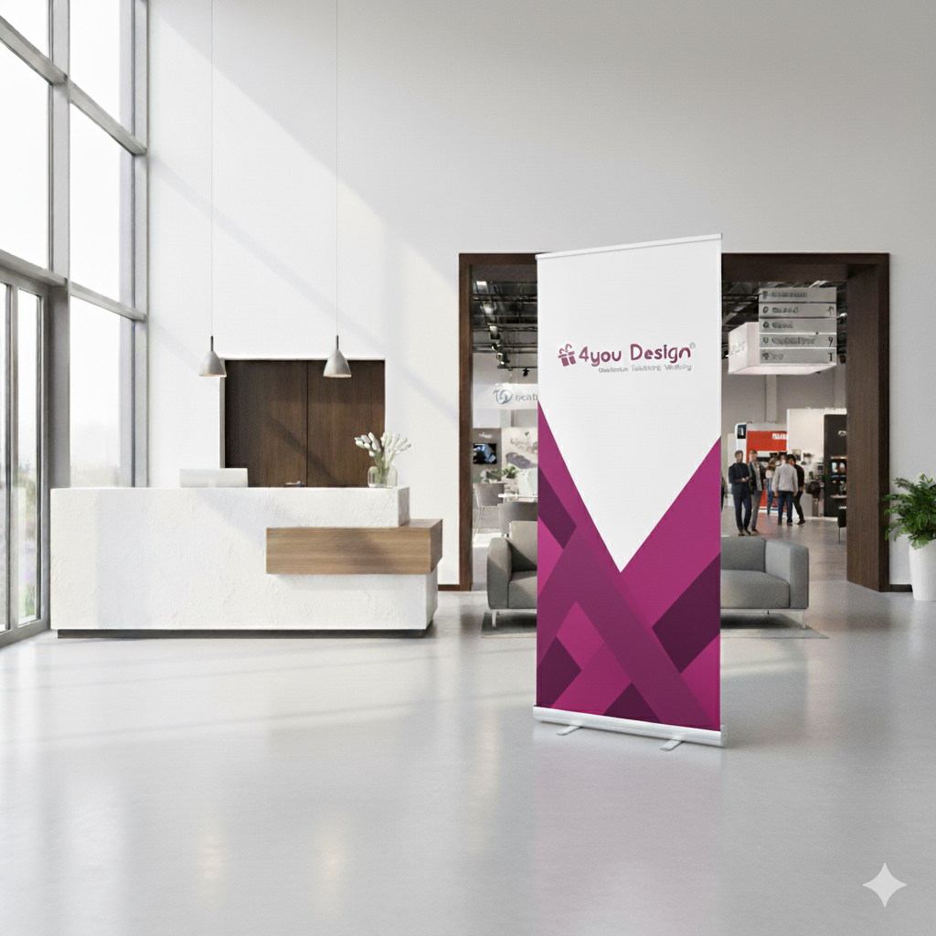 Roll-Up Bannerdisplay mit silberner Kassette - 85 x 200 cm