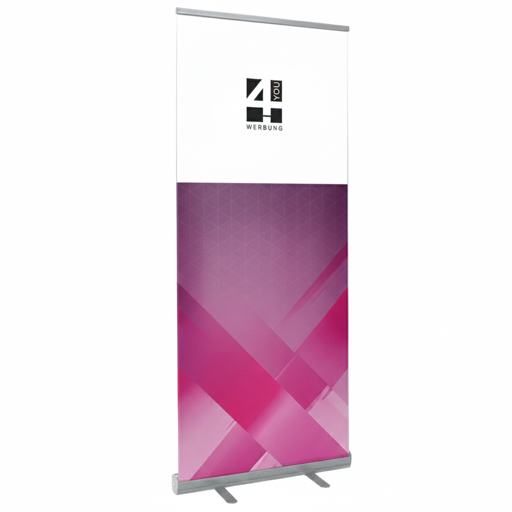 Roll-Up Bannerdisplay mit silberner Kassette - 85 x 200 cm