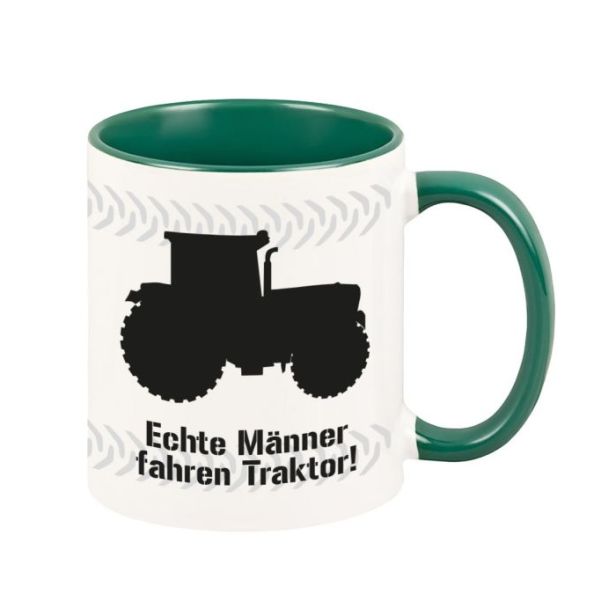 Keramiktasse dunkelgrün - farbiger Henkel & Innenwand