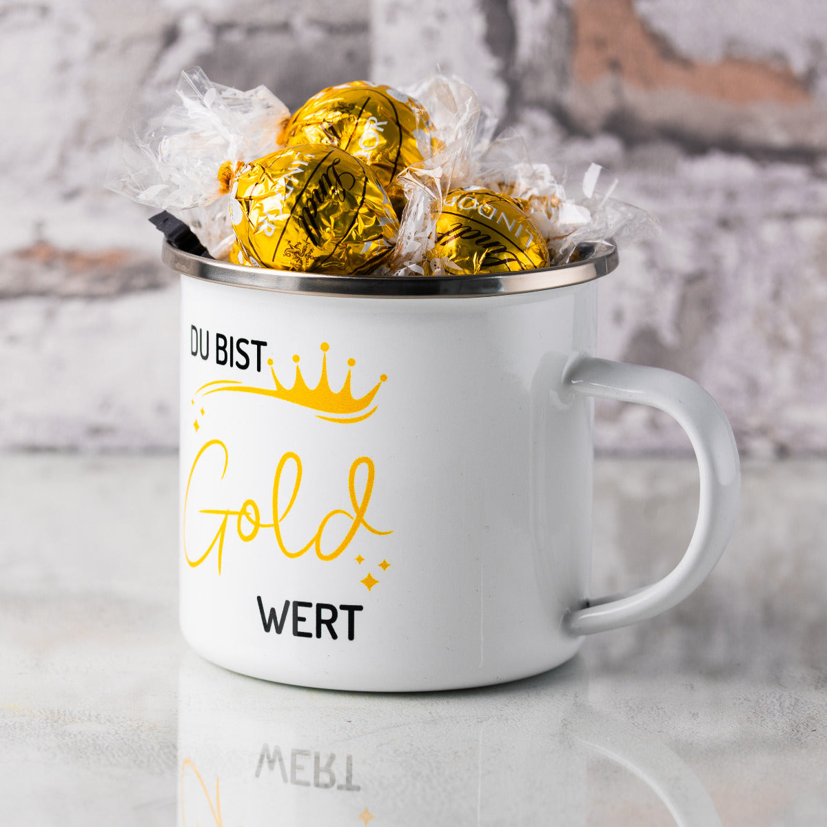 Emaille Tasse "Du bist Gold wert"