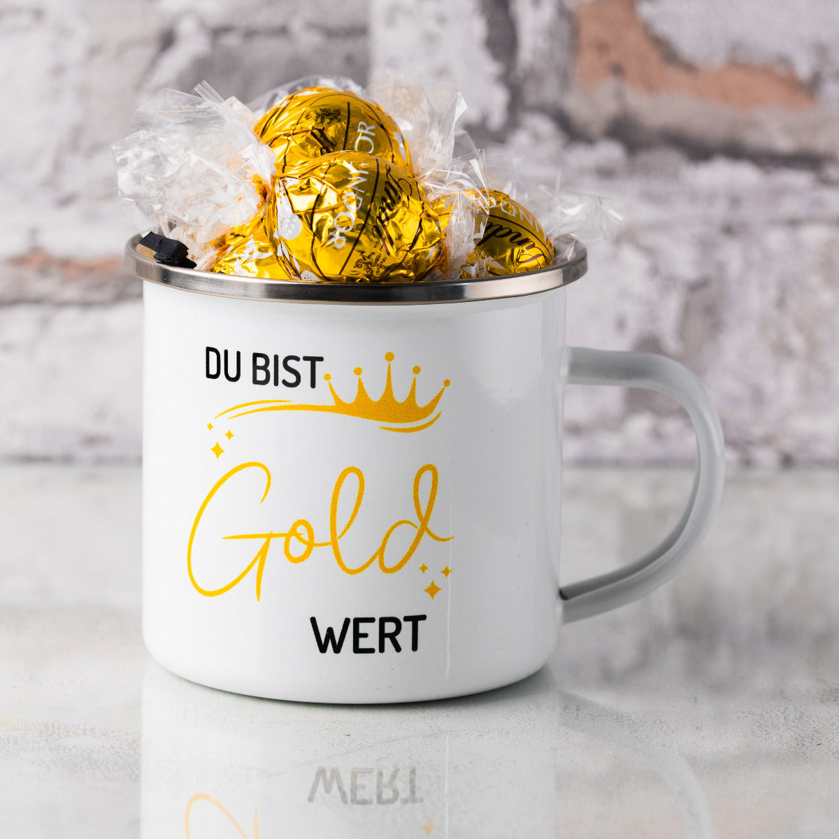 Emaille Tasse "Du bist Gold wert"