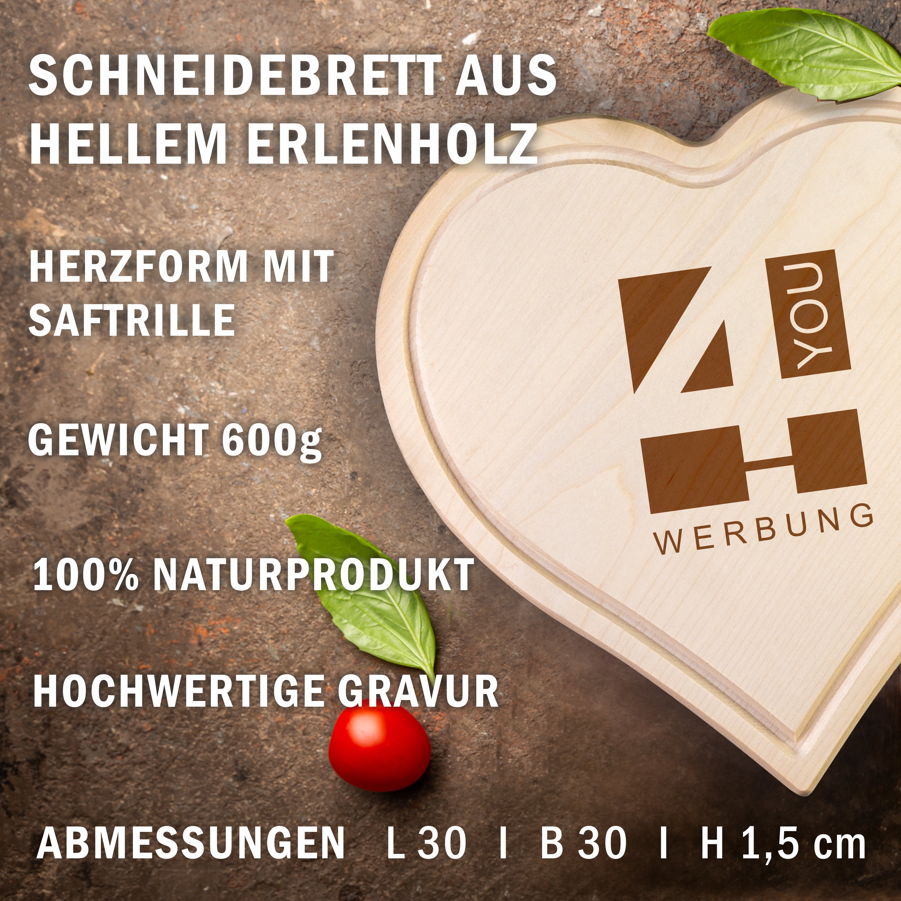 Schneidebrettchen - Herz mit Logo