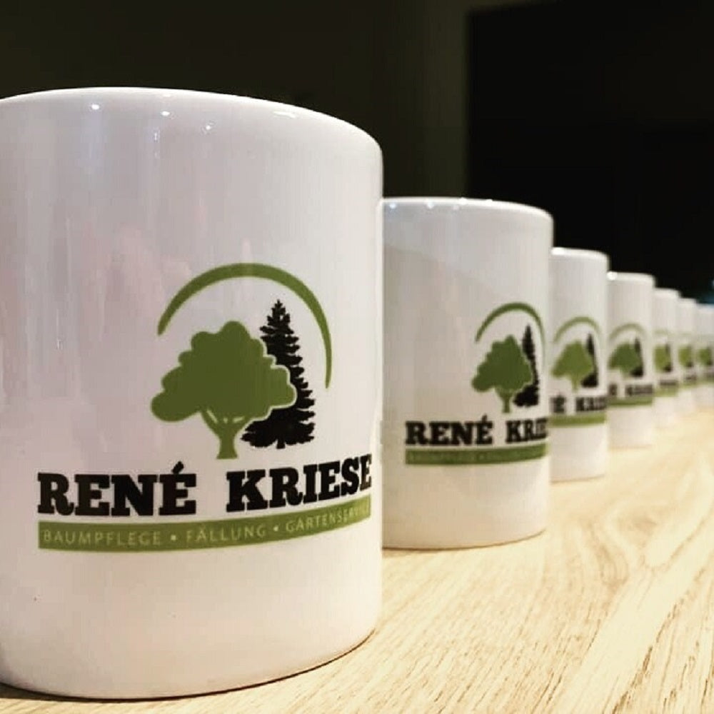 Kaffeebecher beidseitig mit Firmenlogo/Wunschmotiv bedruckt