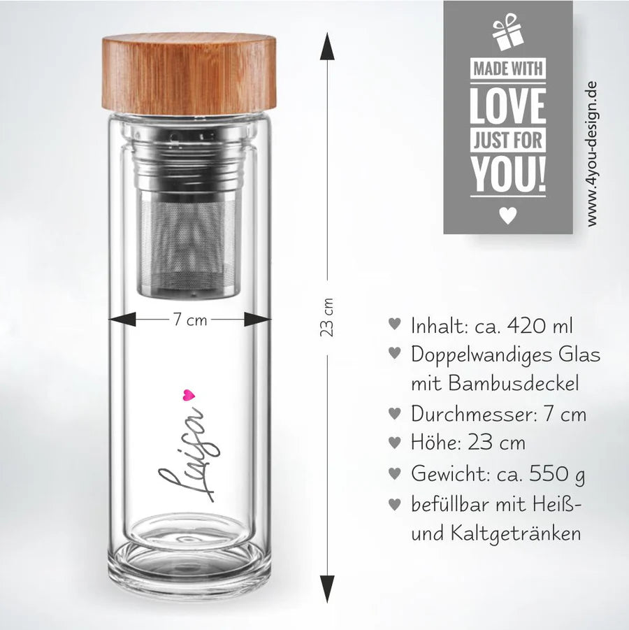 Thermos Glasflasche mit Logo & Herz-Design Heart