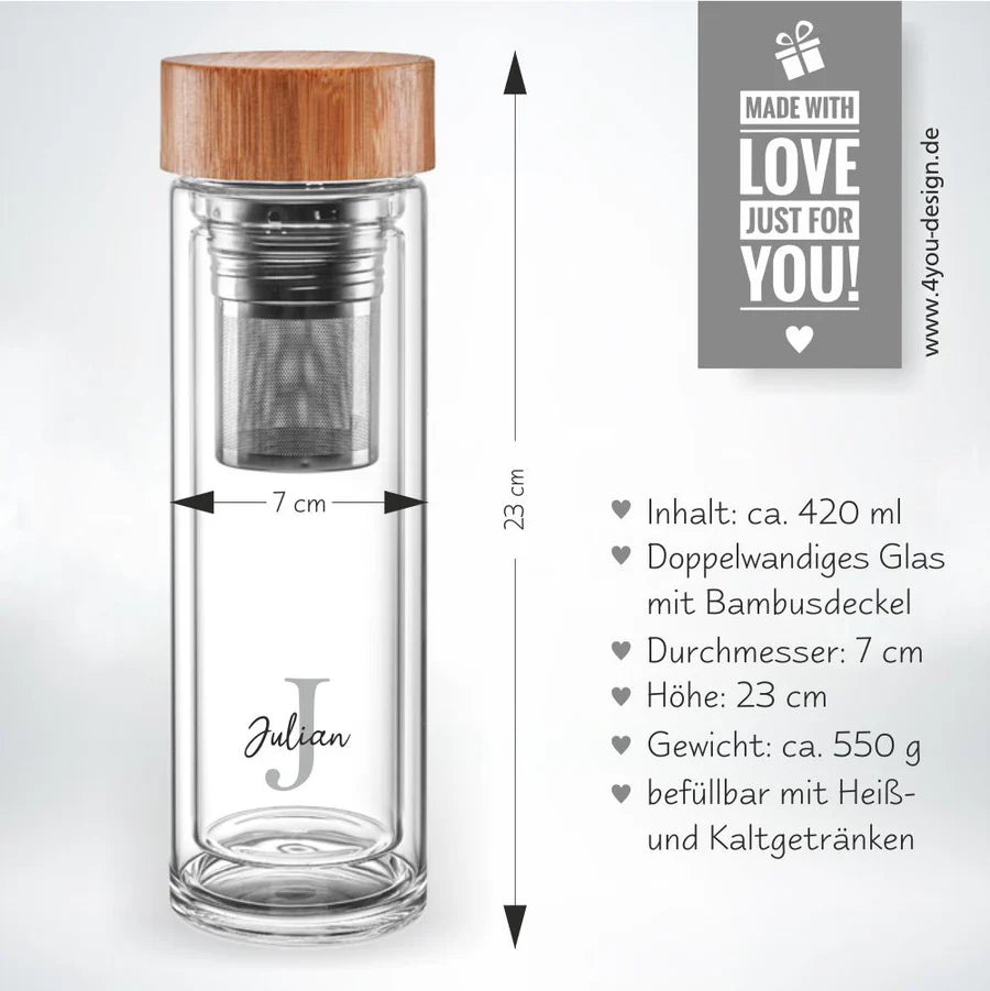 Thermos-Glasflasche mit Name Design Letter