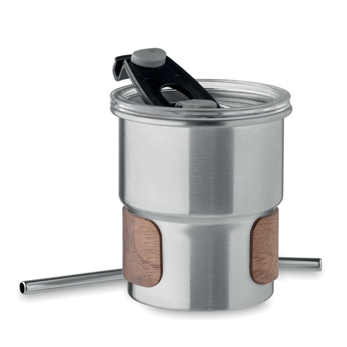 Einwandiger Becher aus recyceltem Edelstahl - Akazienholz