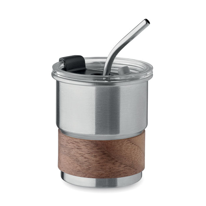 Einwandiger Becher aus recyceltem Edelstahl - Akazienholz