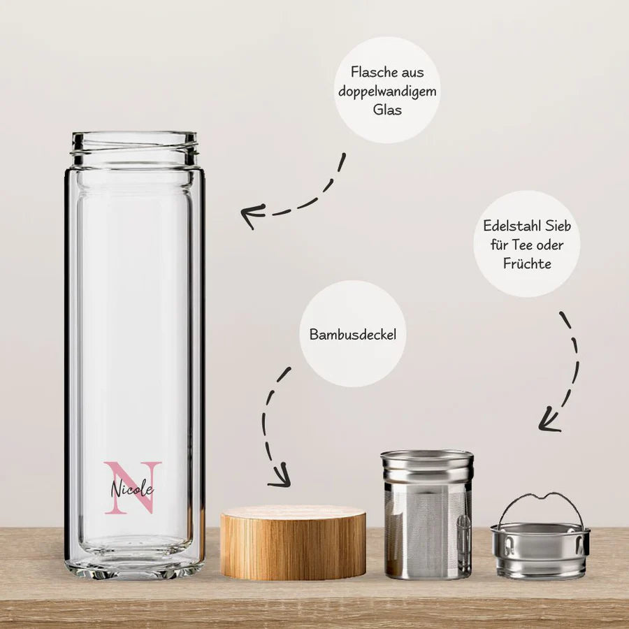 Thermos-Glasflasche mit Name Design Letter