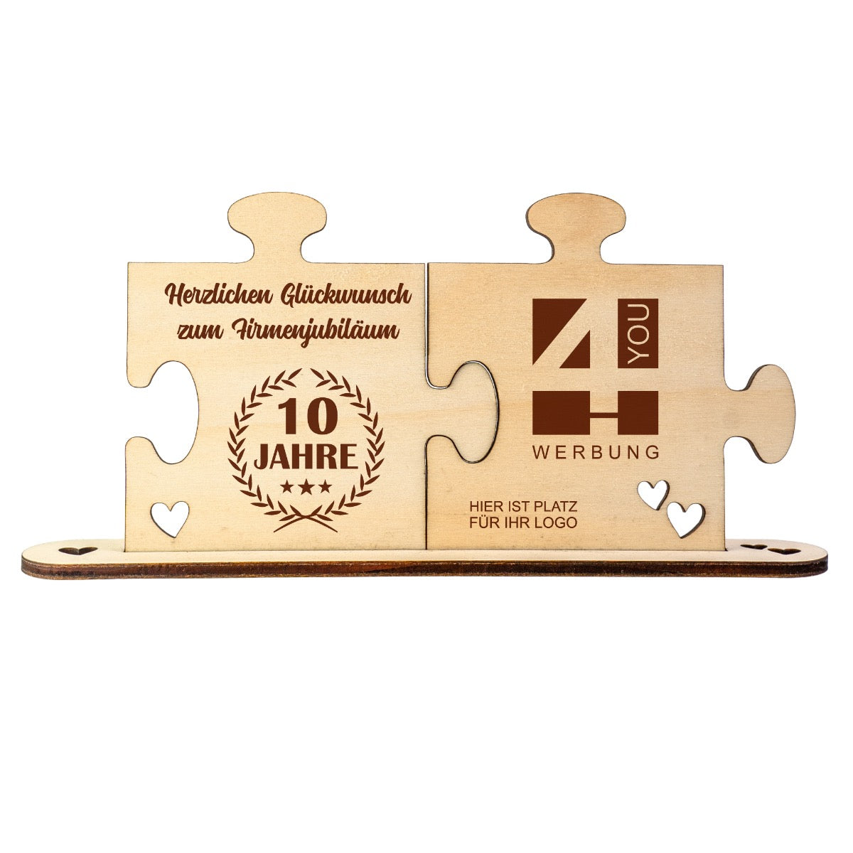 Holz - Puzzleteile "Jubiläum" mit Logo