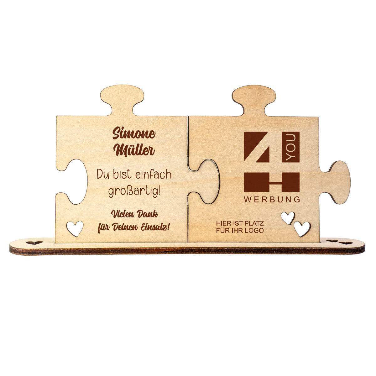 Holz - Puzzleteile "Großartig" - mit Namen und Logo