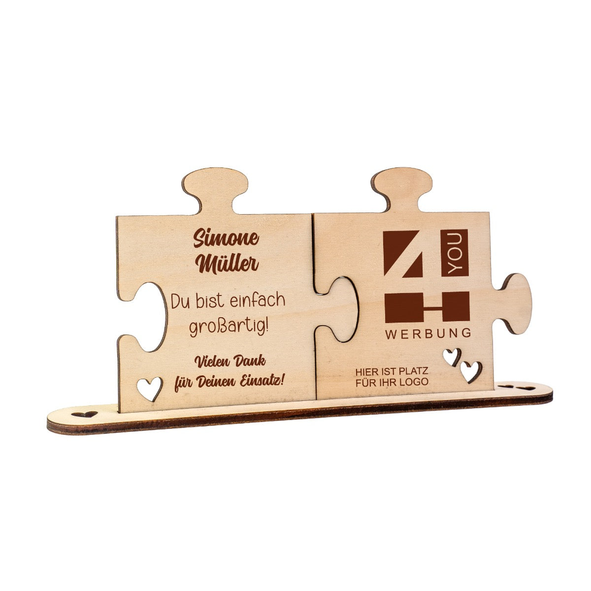 Holz - Puzzleteile "Großartig" - mit Namen und Logo