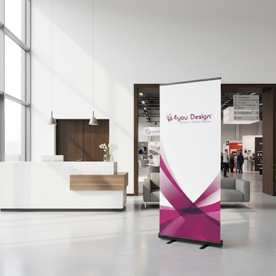 Roll-Up Bannerdisplay mit schwarzer Kassette - 85 x 200 cm