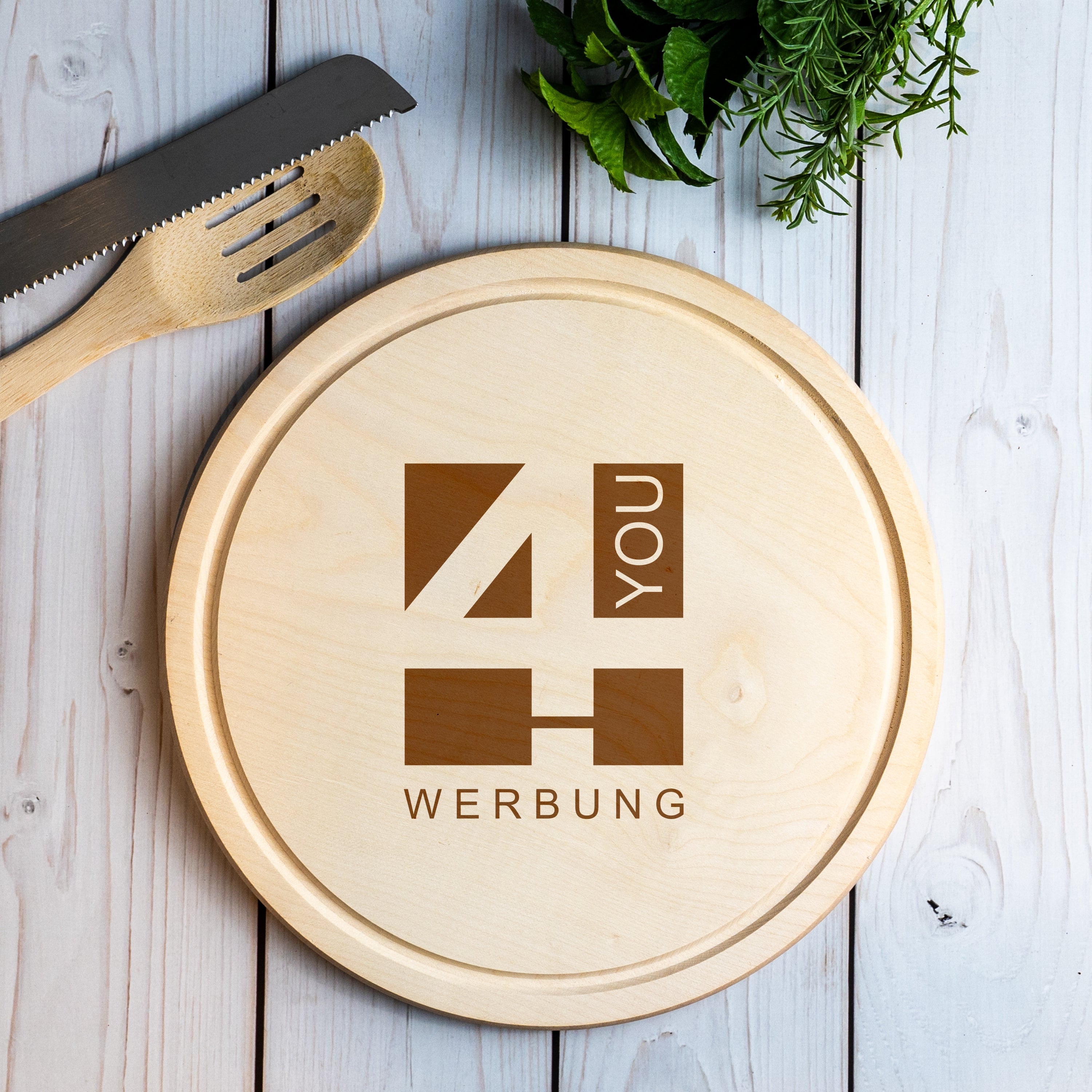 Schneidebrettchen - rund mit Logo