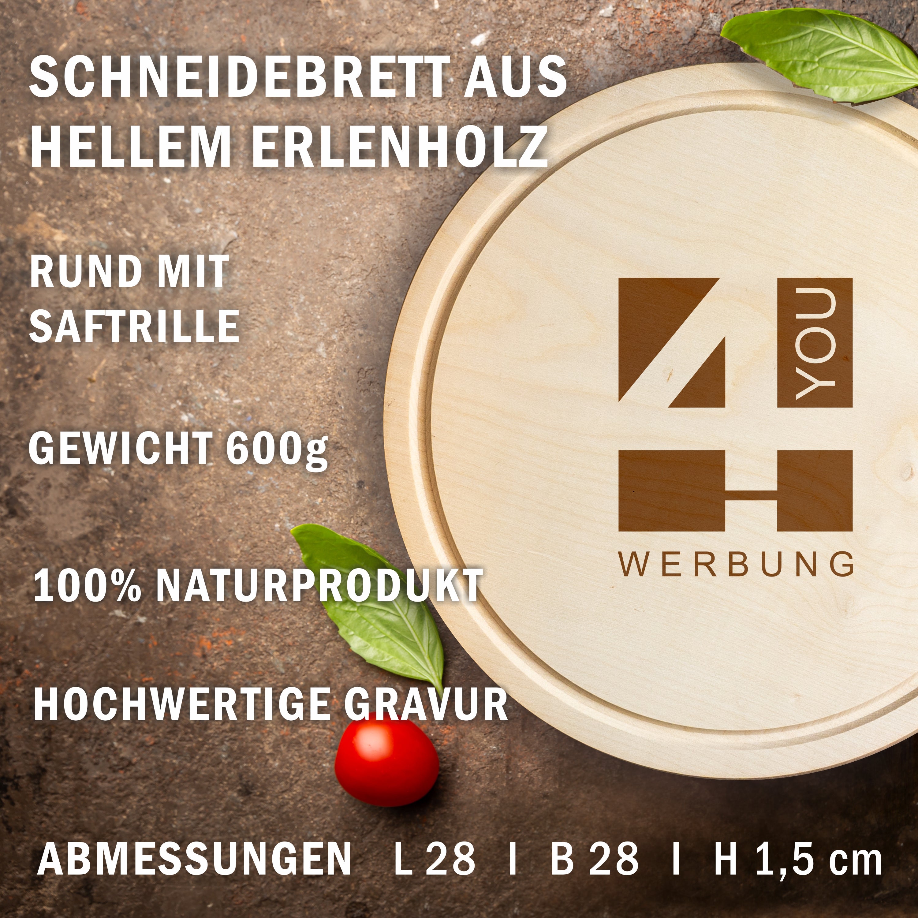Schneidebrettchen - rund mit Logo