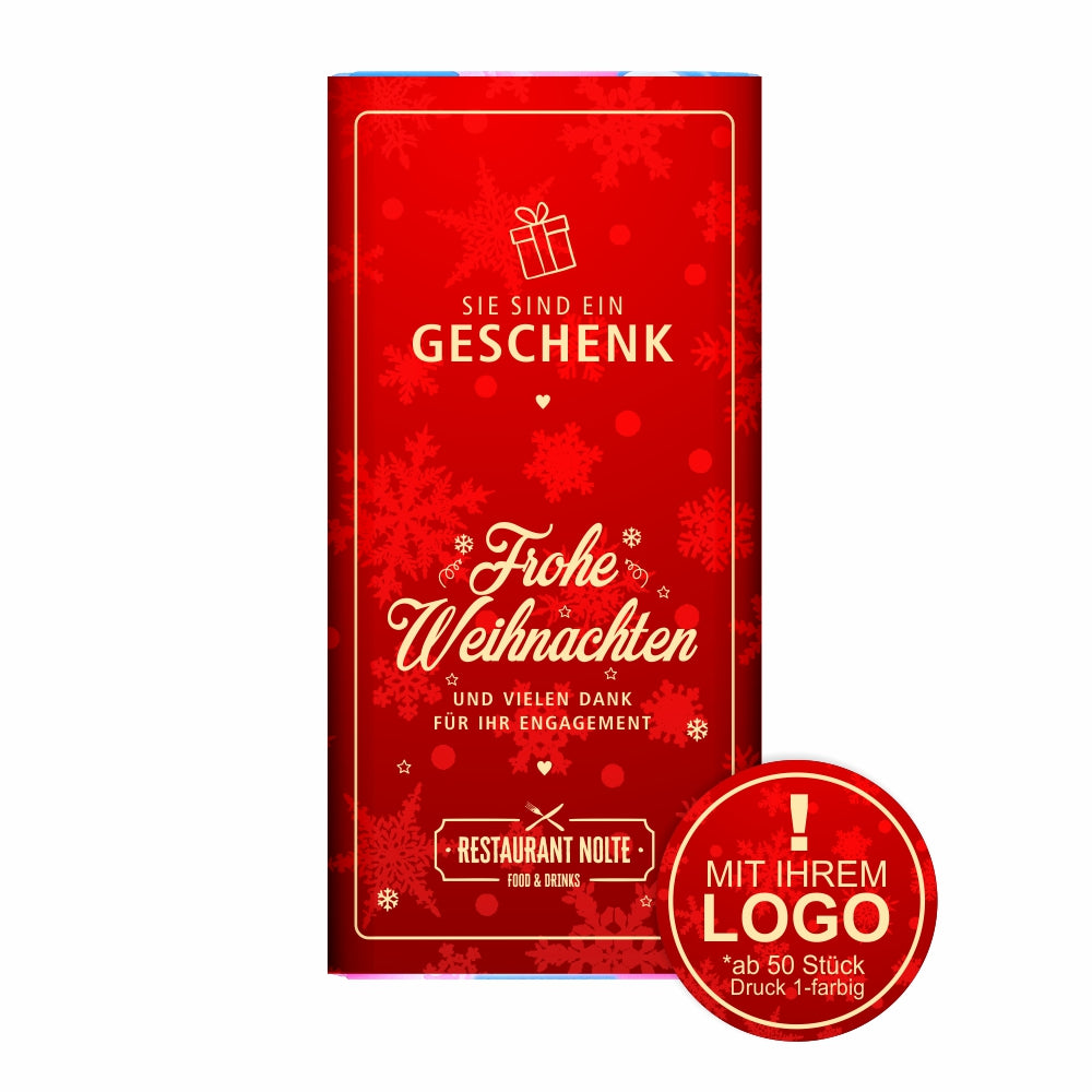 Schokolade "Du/Sie bist/sind ein Geschenk" - mit Logo (rote Serie)