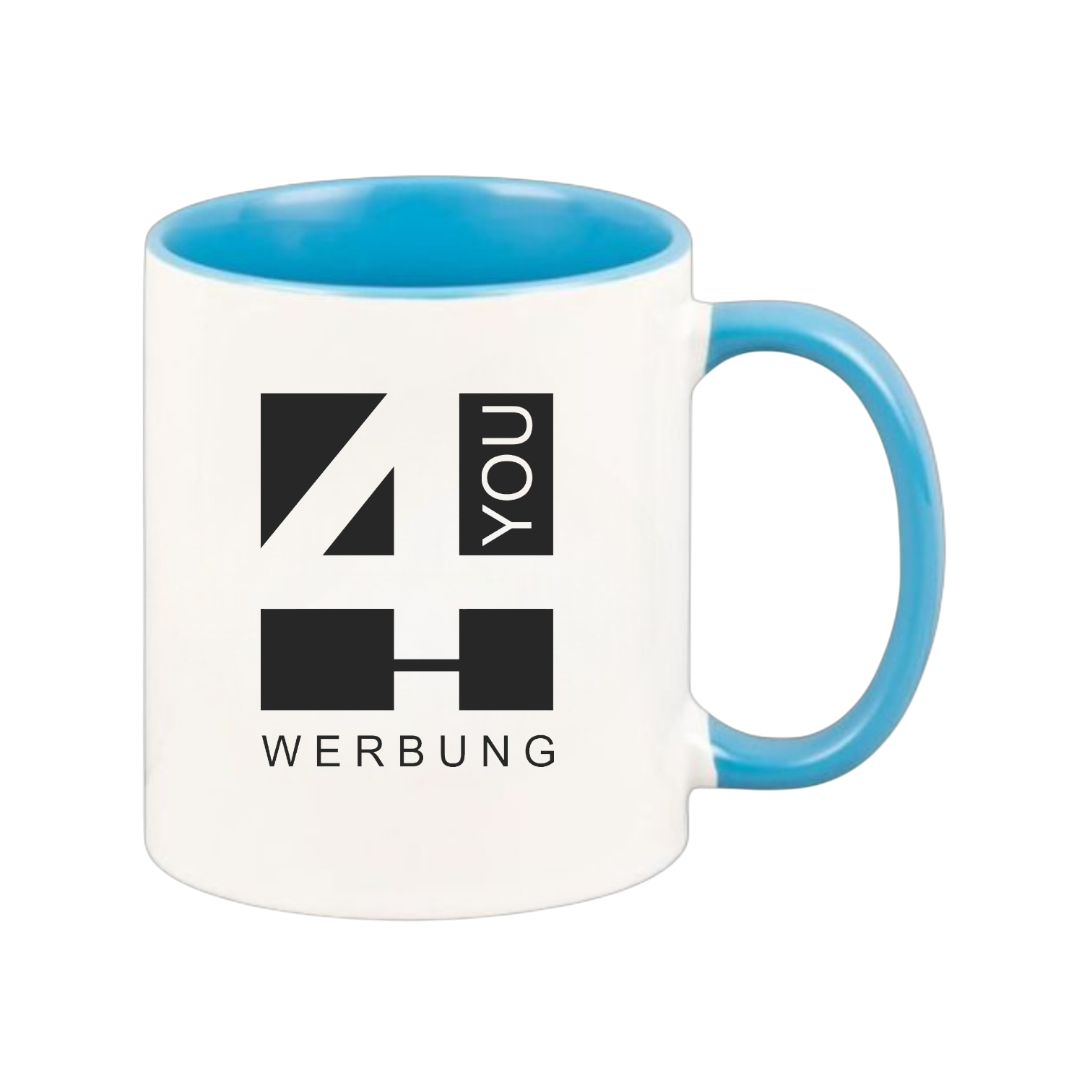 Keramiktasse hellblau - farbiger Henkel & Innenwand