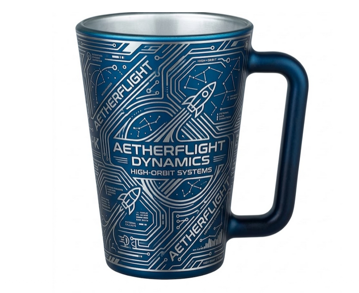 Glühweintasse Blau mit großem Griff mit Wunschdruck  & optionalem Eichstrich