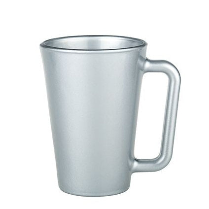 Glühweintasse Silber mit großem Griff mit Wunschdruck  & optionalem Eichstrich