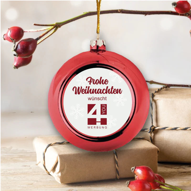 Christbaumkugel mit Wunschtext & Logo