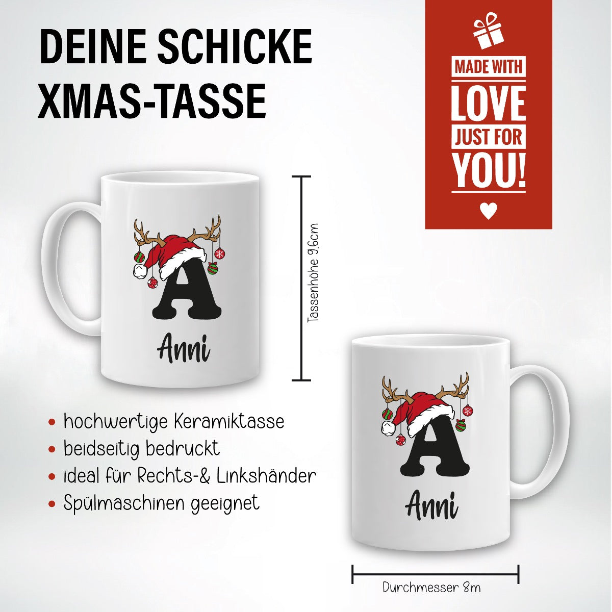 Weihnachtstasse - Monogram individualisiert